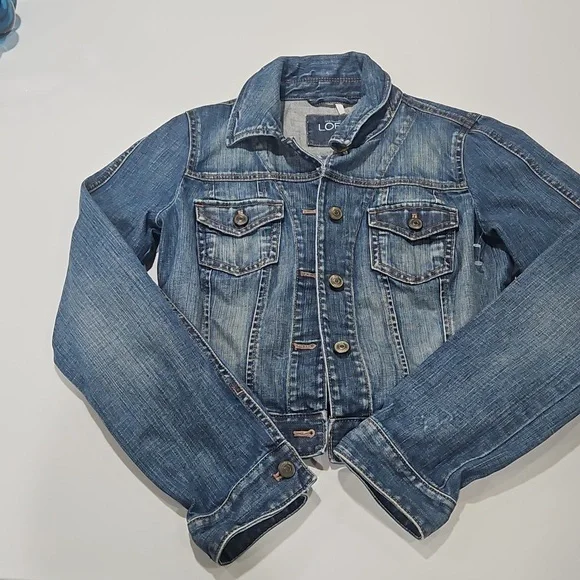 Cropped Womens Jean Jacket." Loft" Sz 0 Sz Xs - Picture 2 of 5